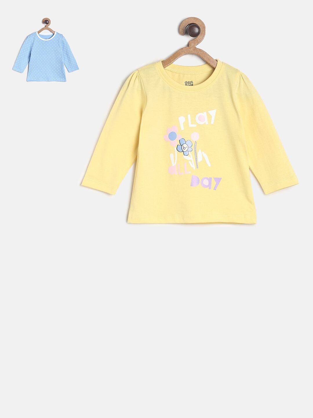 

MINI KLUB Girls Yellow & Blue Pack Of 2 Printed Tops, Multi