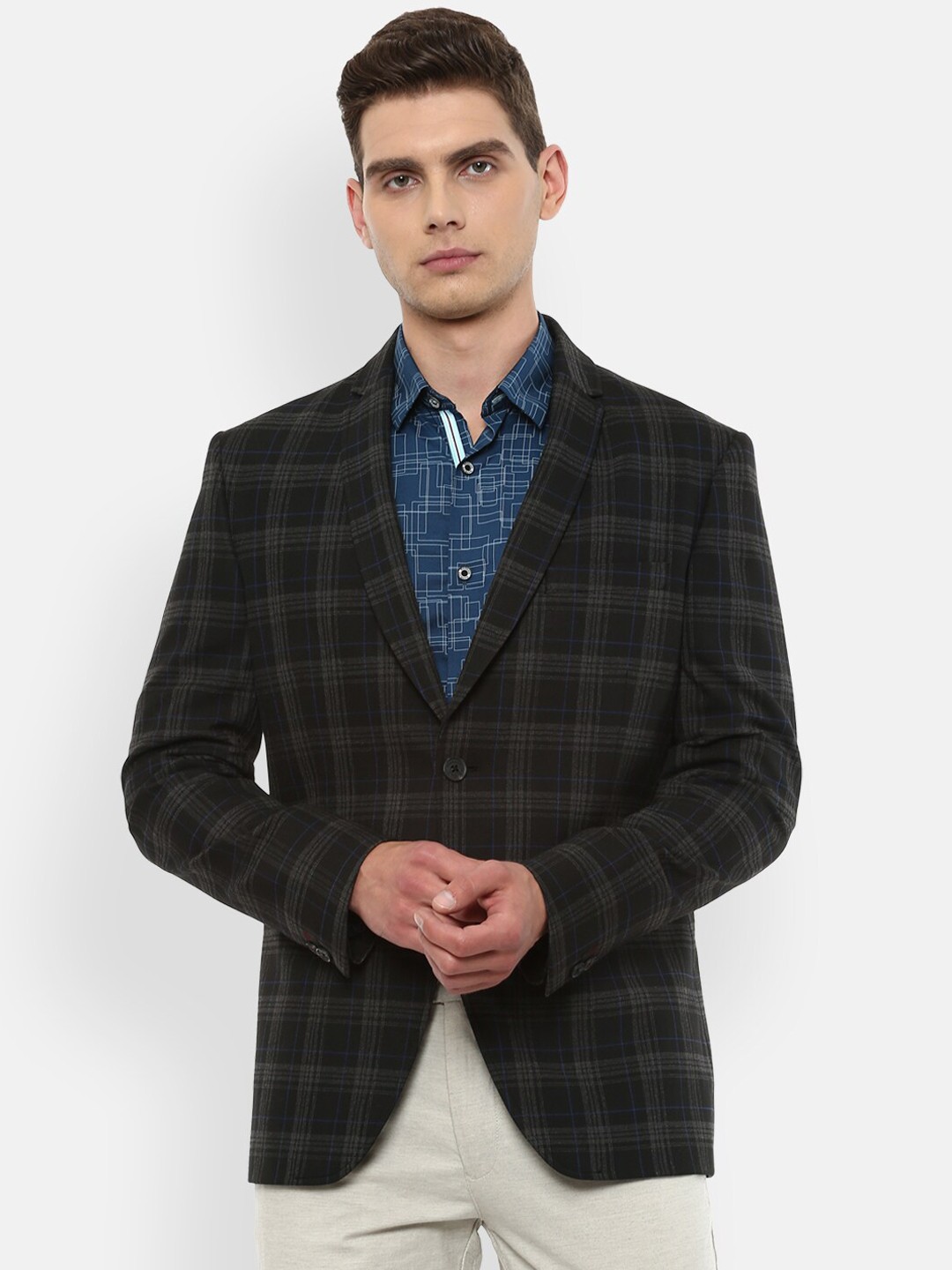 

Van Heusen Sport Men Black Checked Slim-Fit Single-Breasted Casual Blazer