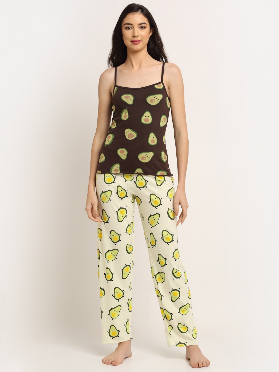 

Slumber Jill Women Yellow & Brown Printed Pure Cotton Night suit