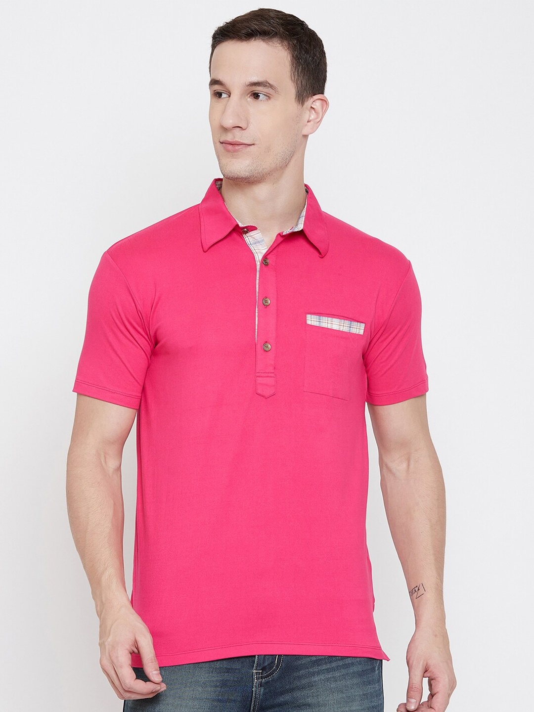 

armure Men Pink Polo Collar Pockets T-shirt