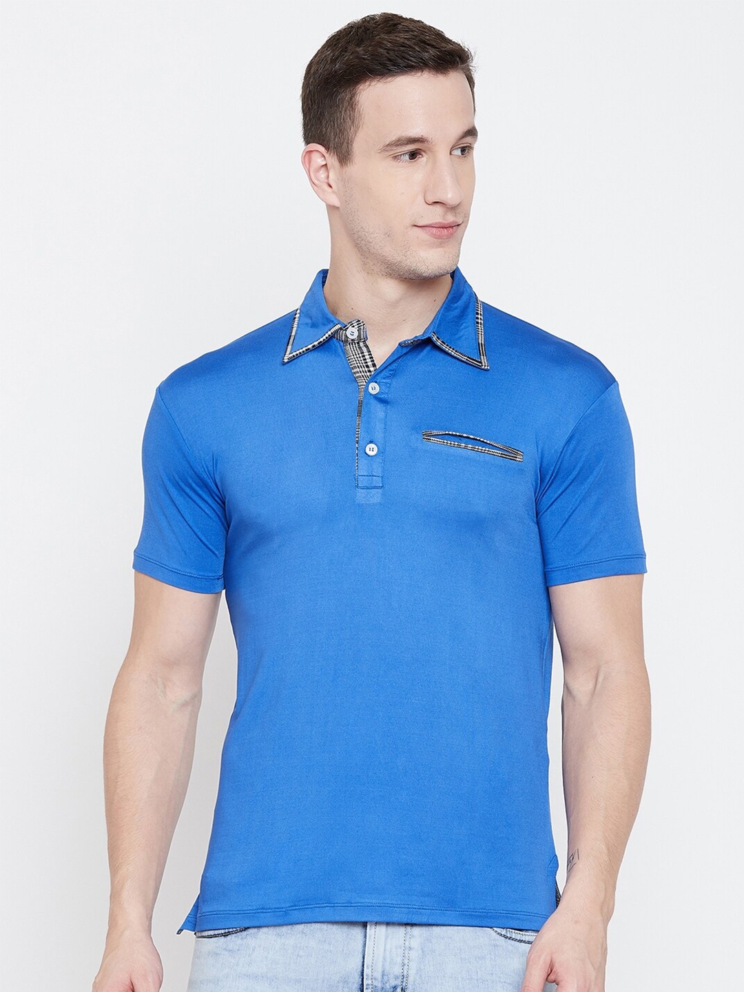 

armure Men Blue Polo Collar Pockets T-shirt