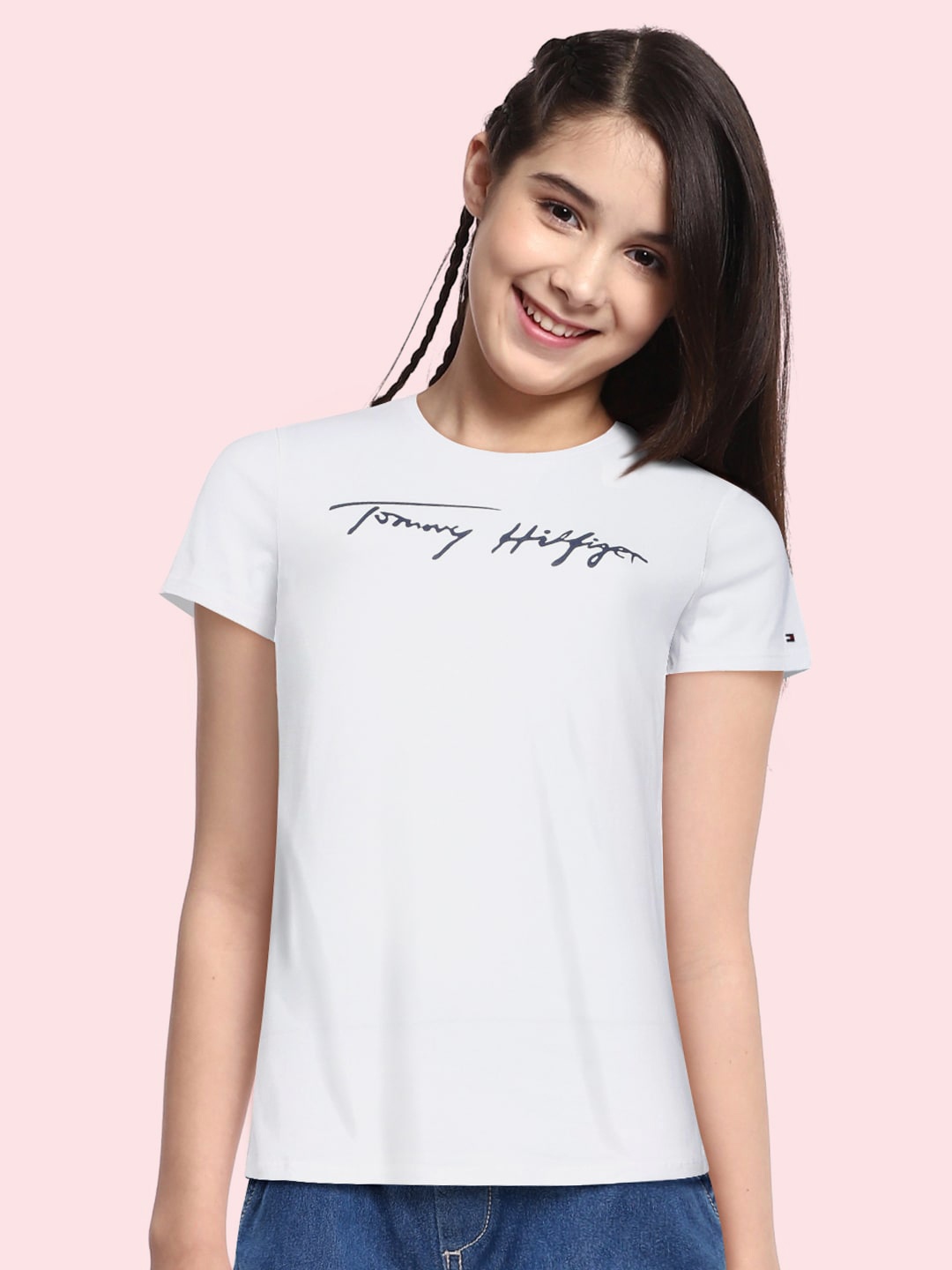 

Tommy Hilfiger Girls White Typography Organic Cotton T-shirt