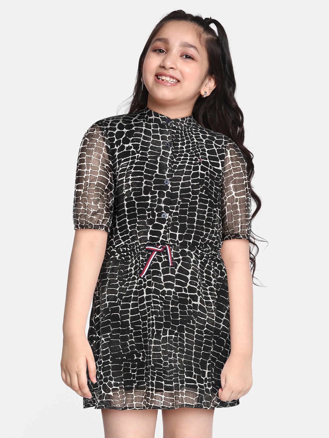 

Tommy Hilfiger Black & White Animal Chiffon Shirt Dress