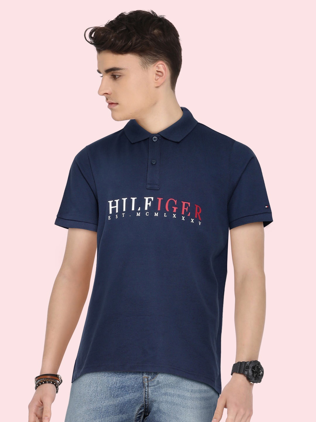

Tommy Hilfiger Boys Navy Blue Printed Polo Collar Organic Cotton T-shirt