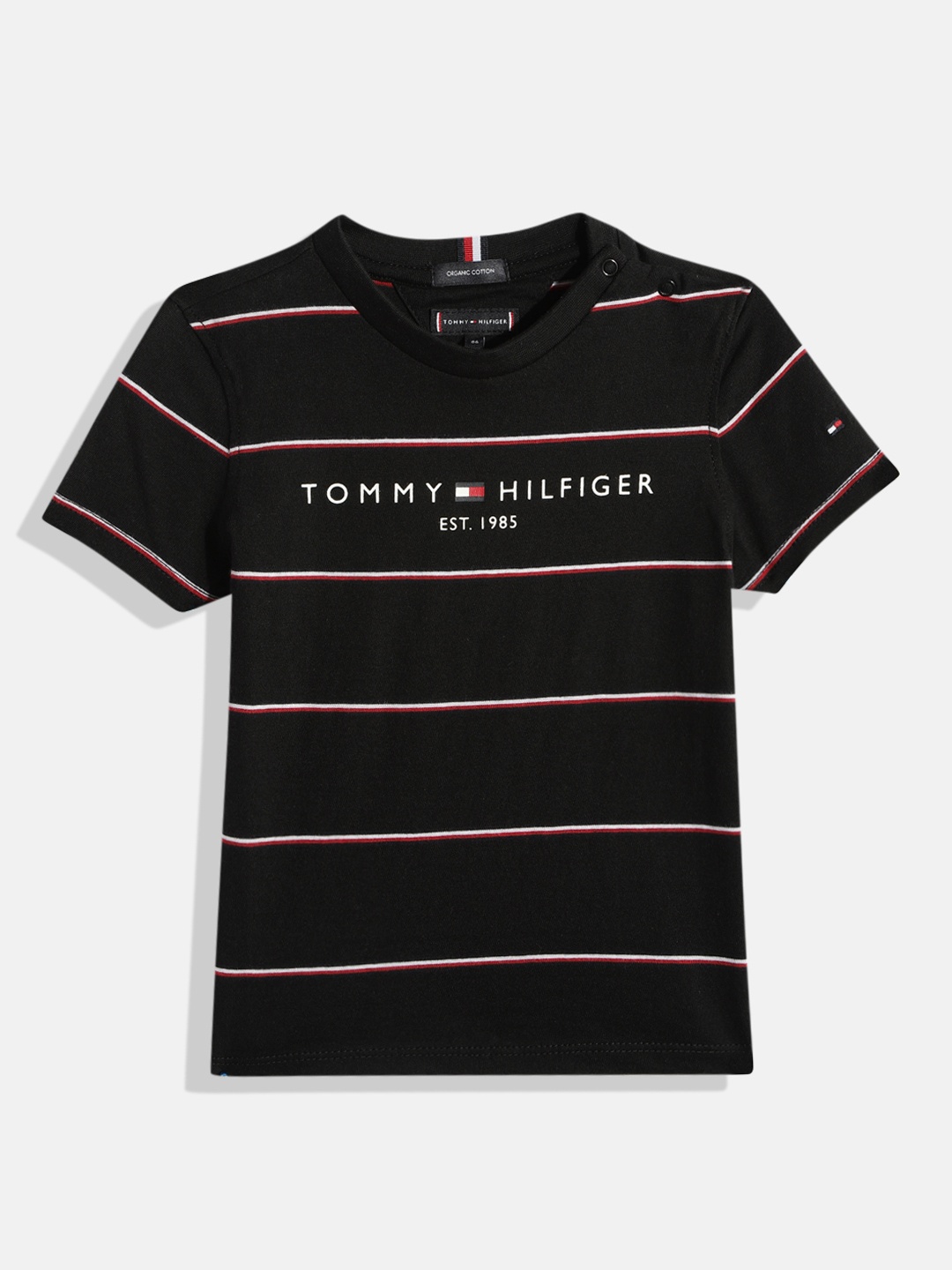 

Tommy Hilfiger Boys Black Striped Organic Cotton T-shirt