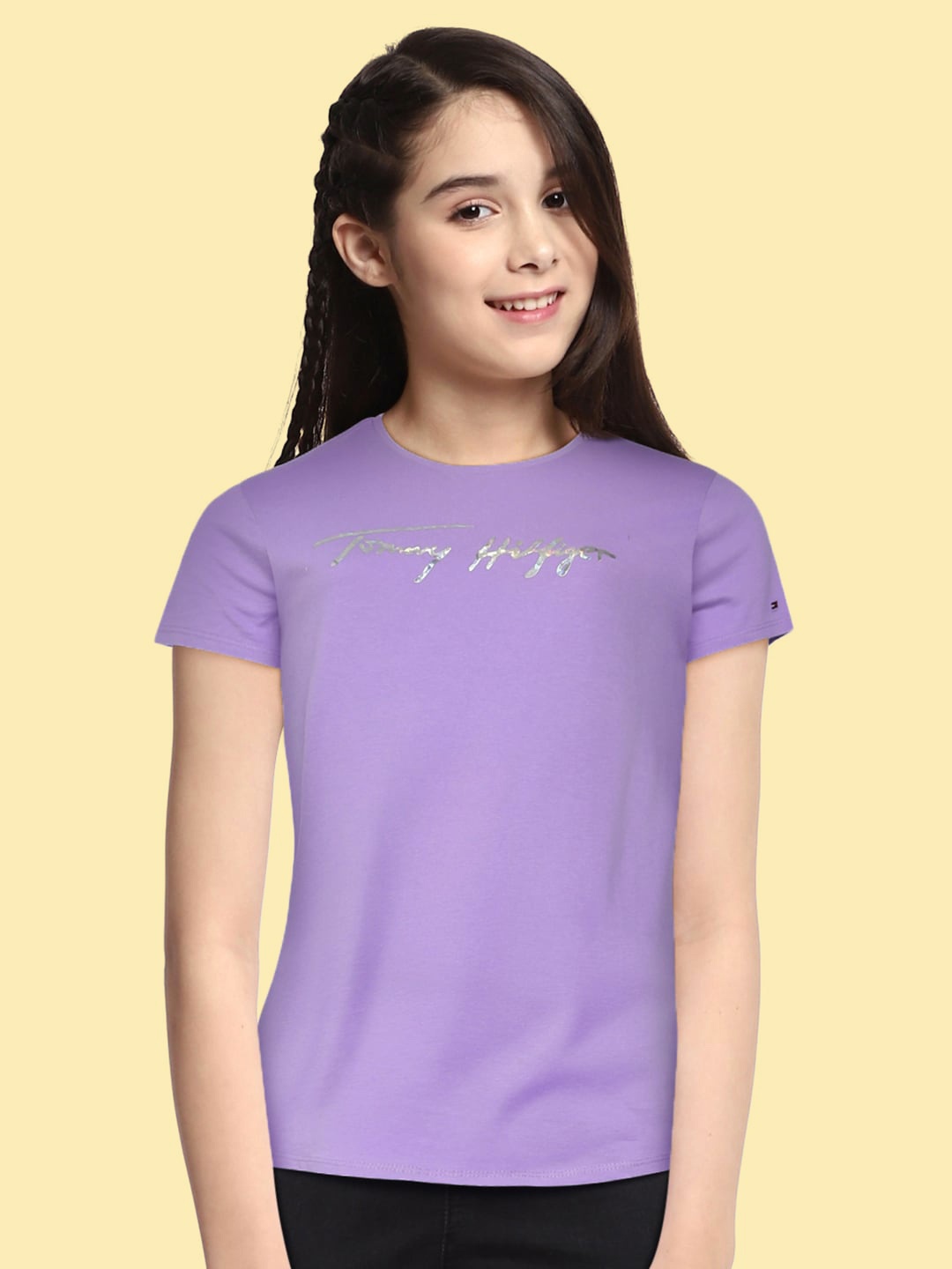 

Tommy Hilfiger Girls Purple Typography Organic Cotton T-shirt