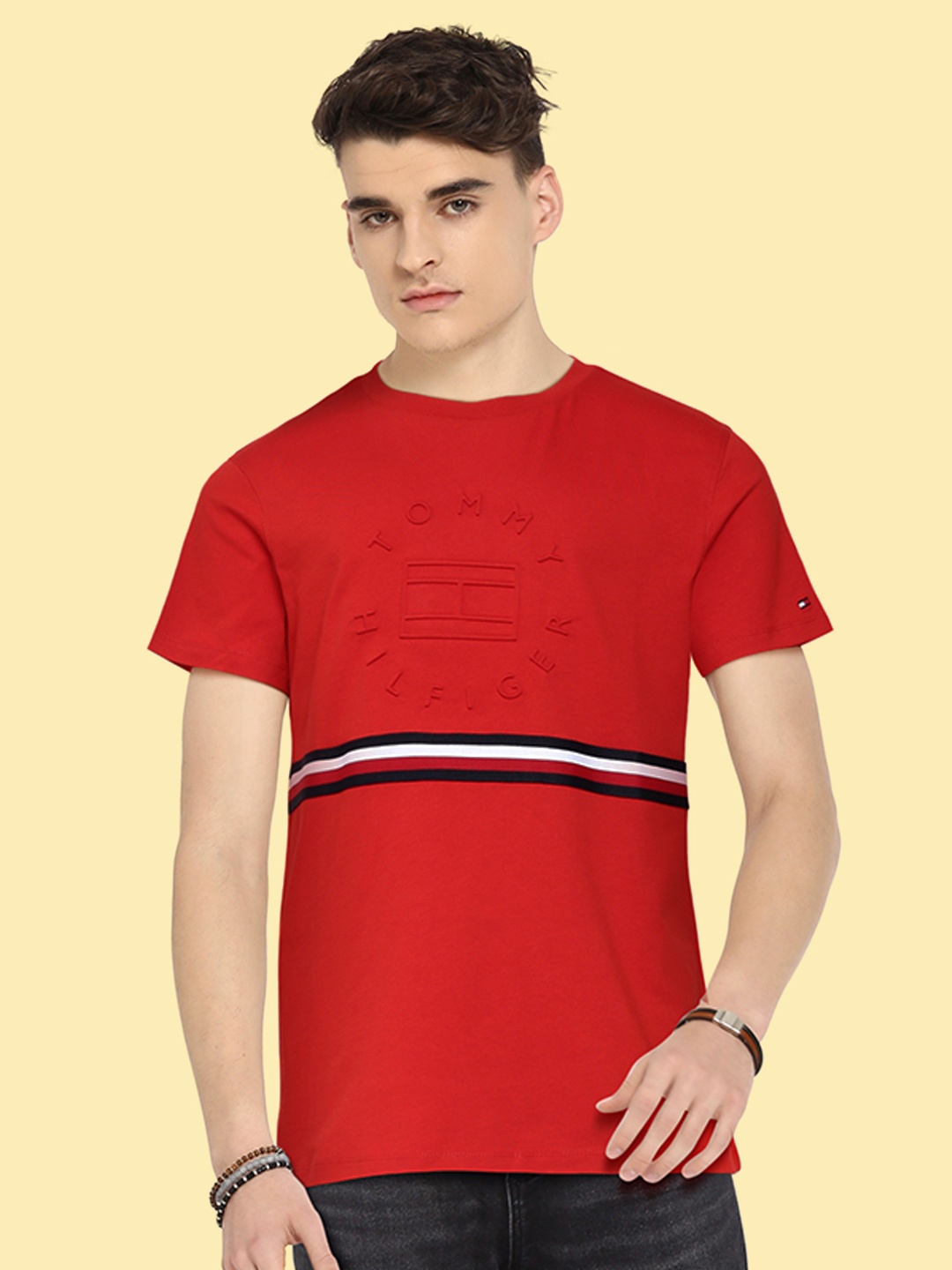 

Tommy Hilfiger Boys Red Striped Organic Cotton T-shirt