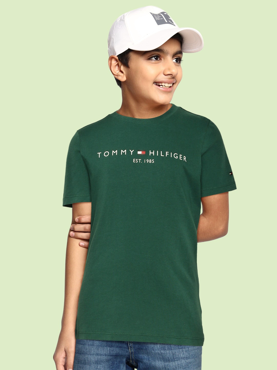 

Tommy Hilfiger Boys Green Brand Logo Printed Organic Cotton T-shirt