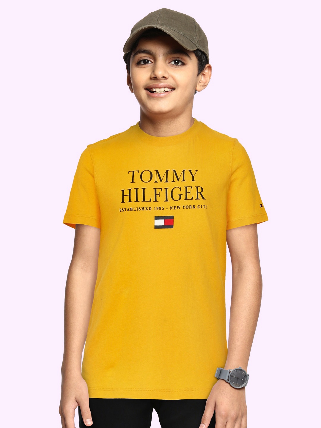 

Tommy Hilfiger Boys Yellow Brand Logo Printed Organic Cotton T-shirt