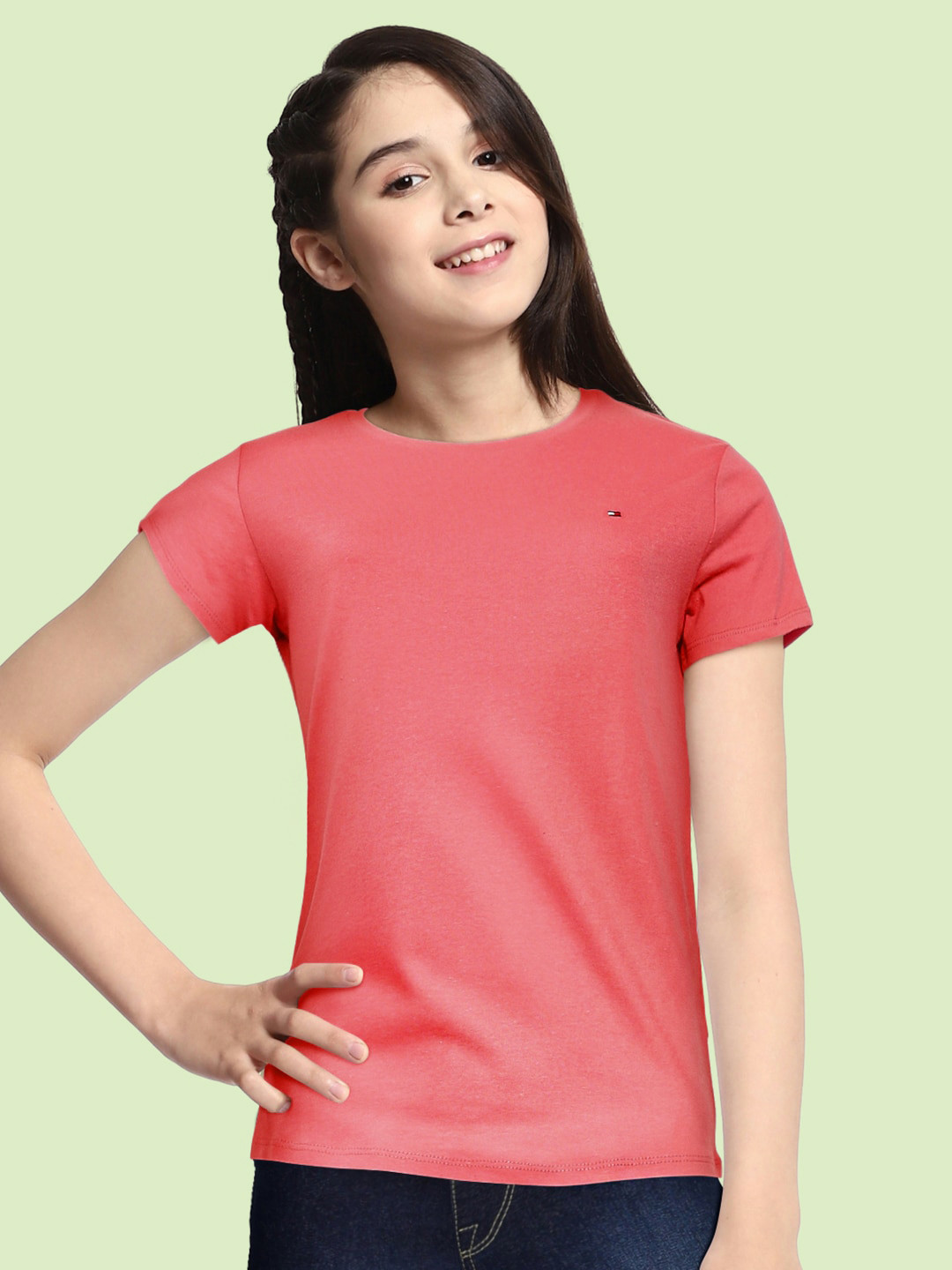 

Tommy Hilfiger Girls Coral Pink Solid T-shirt