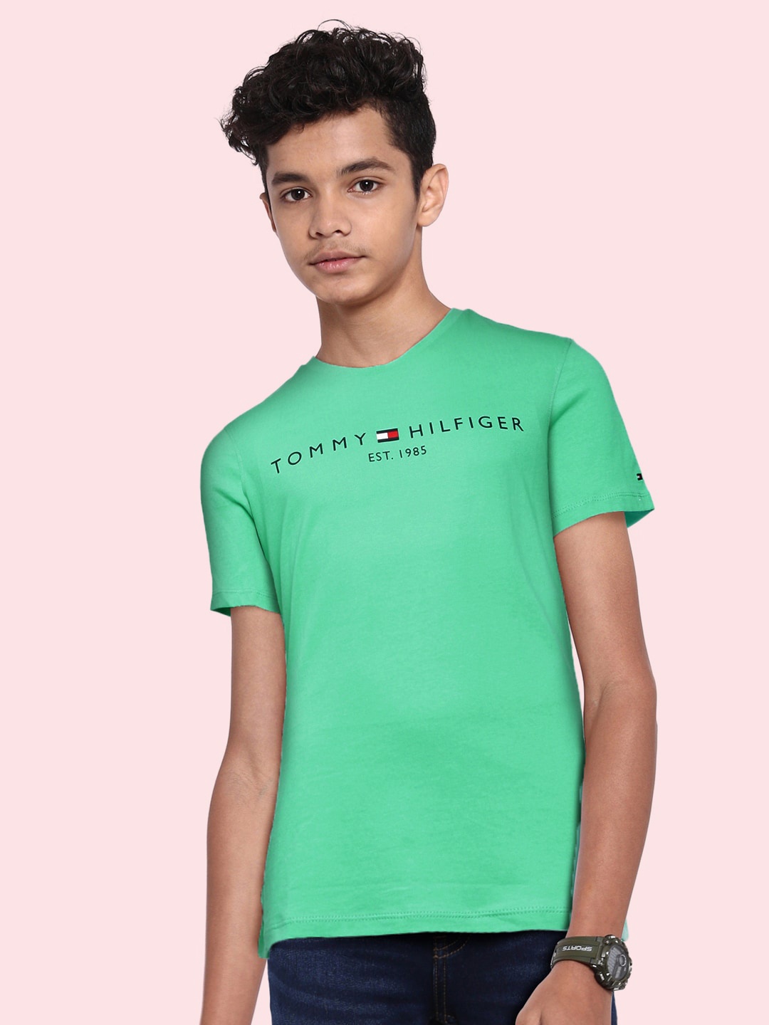 

Tommy Hilfiger Boys Green Brand Logo Printed Organic Cotton T-shirt