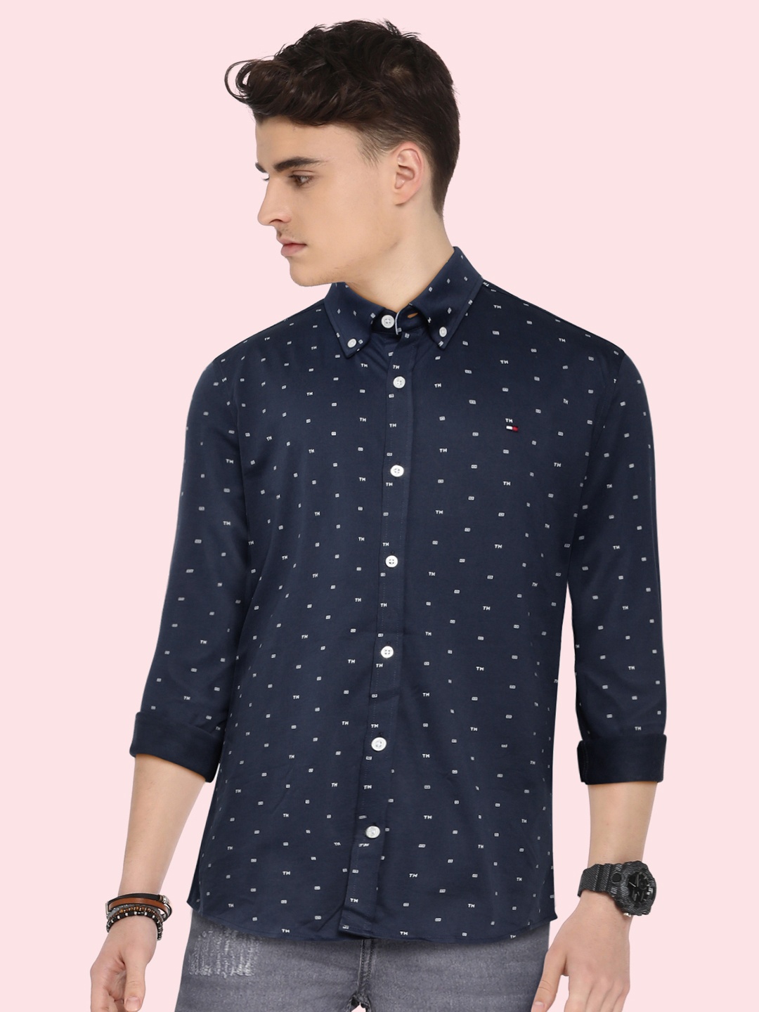 

Tommy Hilfiger Boys Navy Blue Classic Conversational Opaque Printed Cotton Jersey Shirt