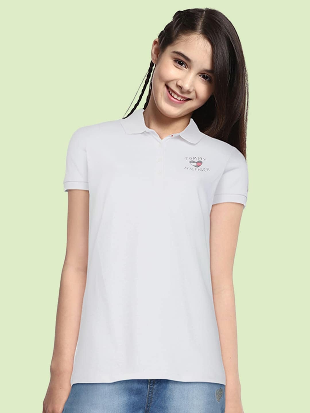 

Tommy Hilfiger Kids Girls White Solid Shirt Collar Brand Logo Embroidered Cotton Top