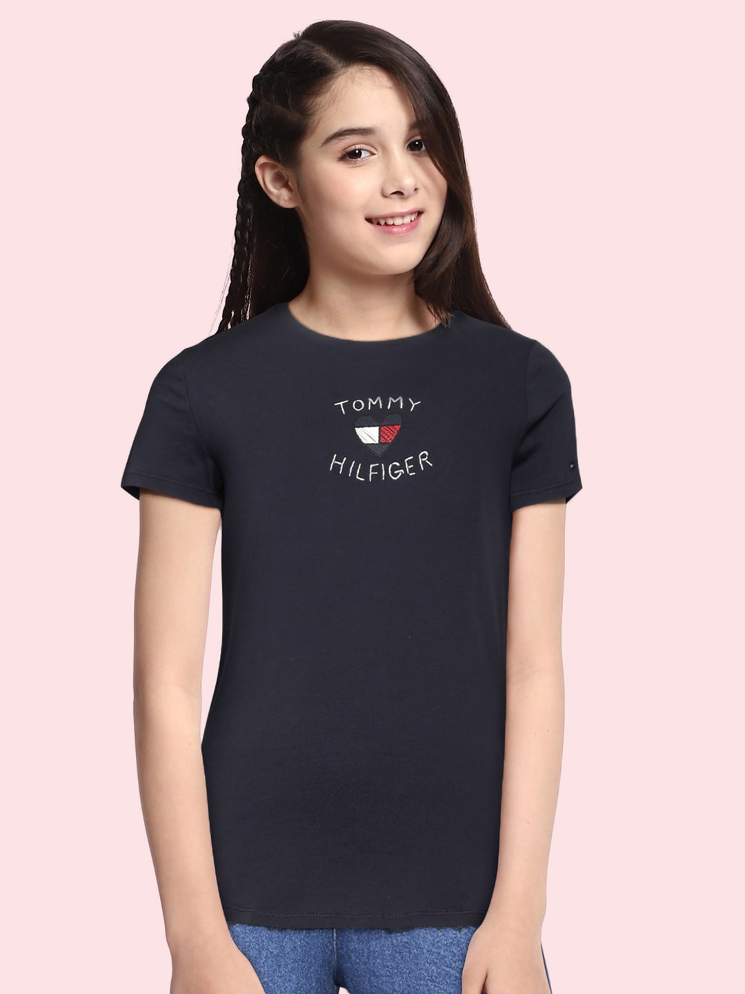 

Tommy Hilfiger Girls Navy Blue Brand Logo Printed Organic Cotton T-shirt