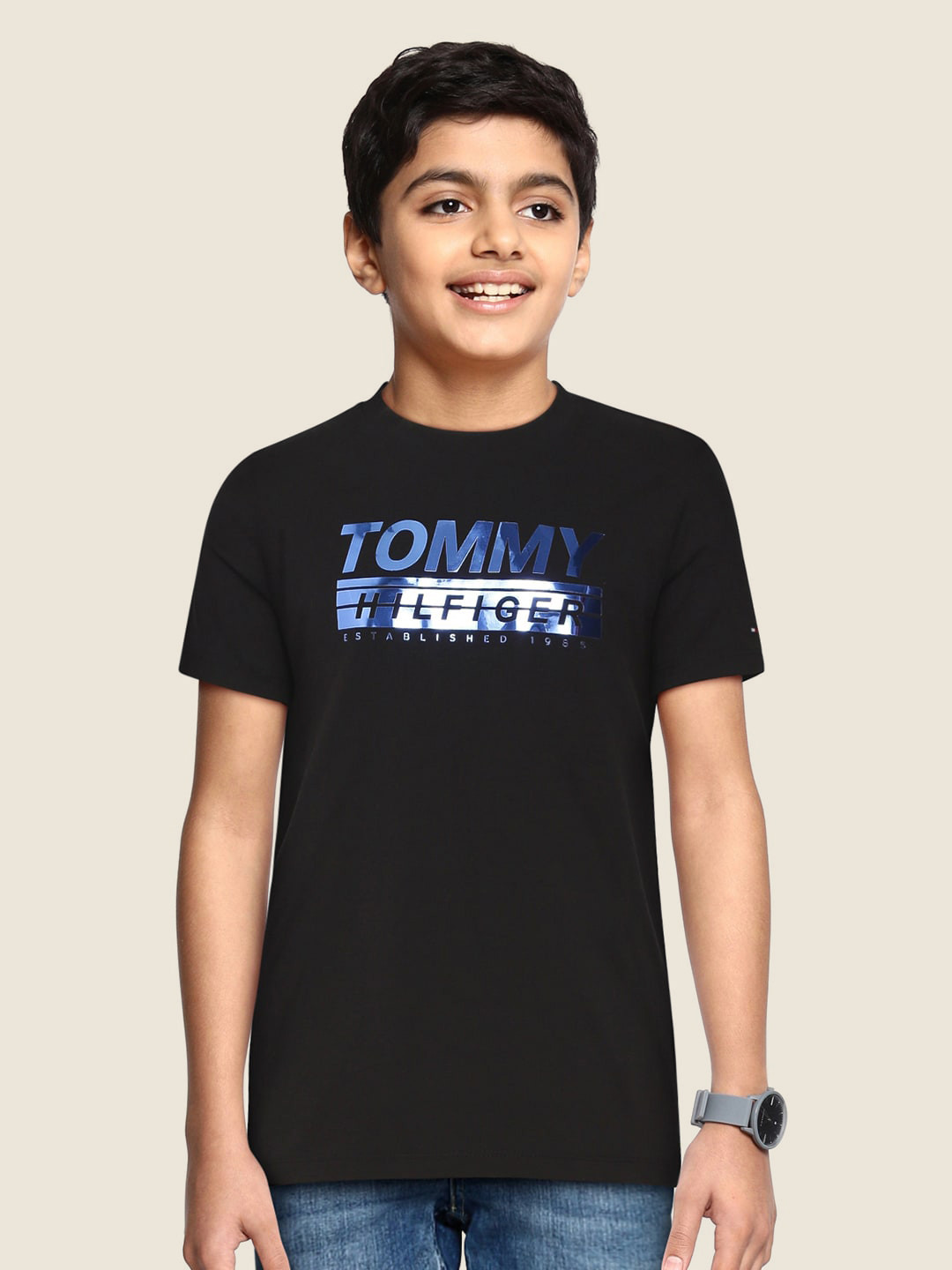 

Tommy Hilfiger Boys Black Brand Logo Printed Organic Cotton T-shirt