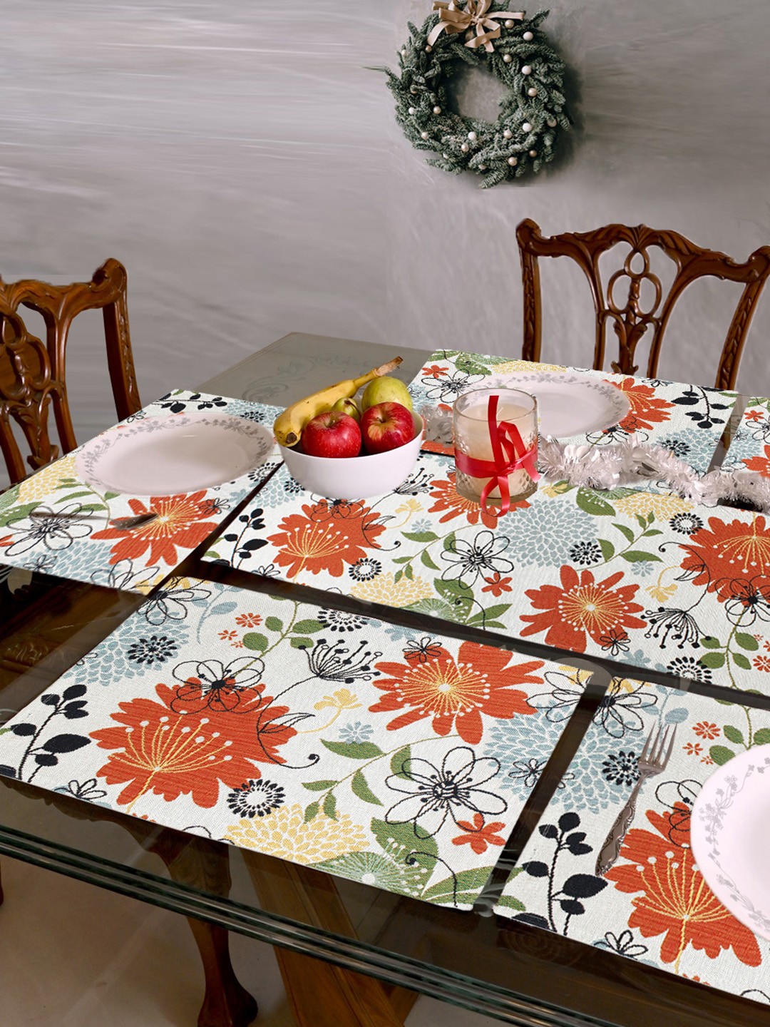 

AVI Living Set Of 7 Multicoloured Floral Jacquard Woven Table Placemats & Runner, Multi
