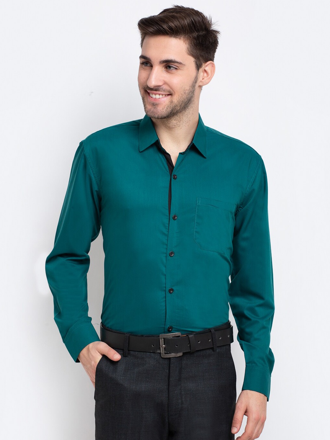 

JAINISH Men Teal Green Comfort Cotton Formal Shirt
