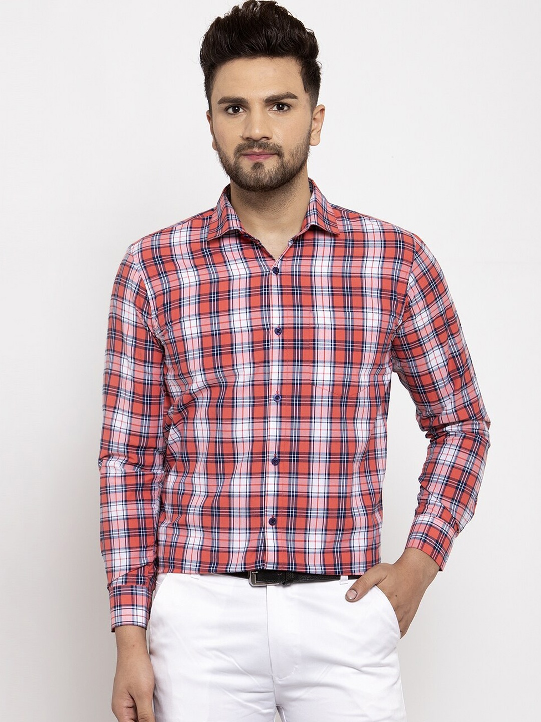 

JAINISH Men Red Comfort Tartan Checks Checked Cotton Formal Shirt