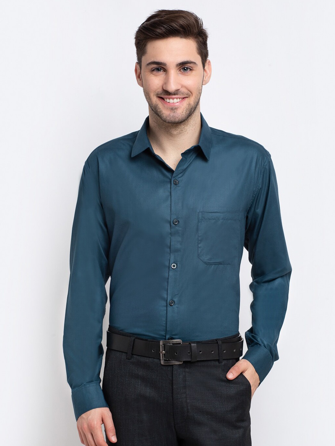 

JAINISH Men Teal Green Comfort Cotton Formal Shirt