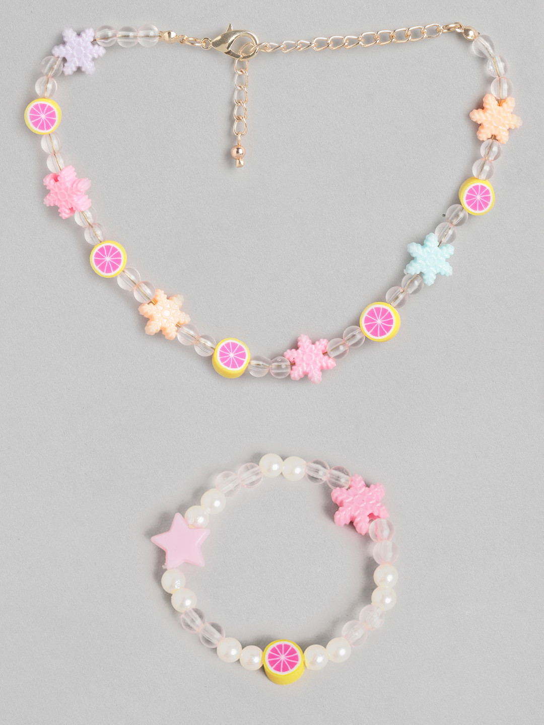 

Blueberry KIDS Girls Multi-Coloured Gold-Plated Pearls Handcrafted Necklace & Bracelet Set