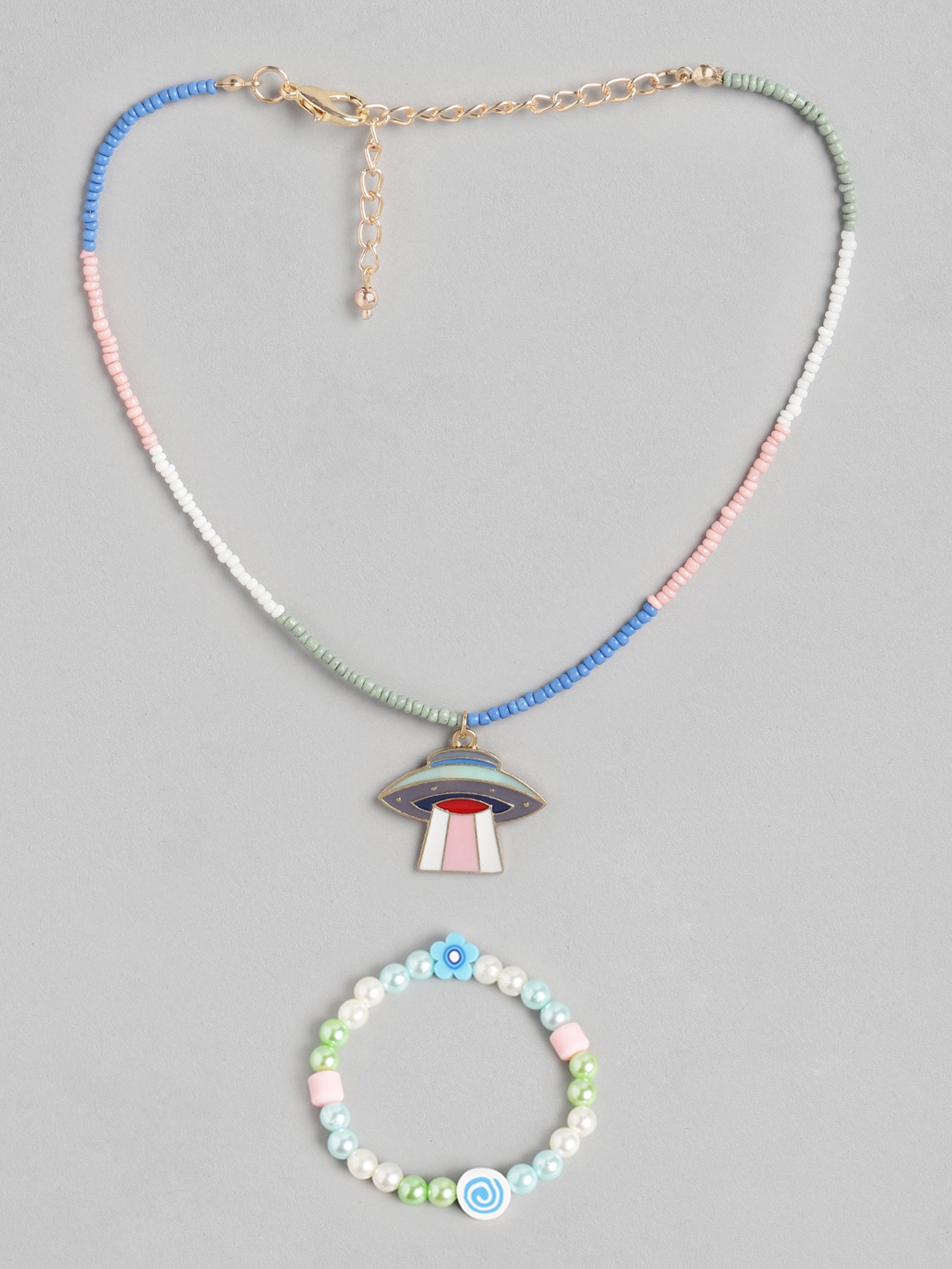 

Blueberry KIDS Girls Pink & Blue Gold-Plated Handcrafted Pendant Necklace & Bracelet