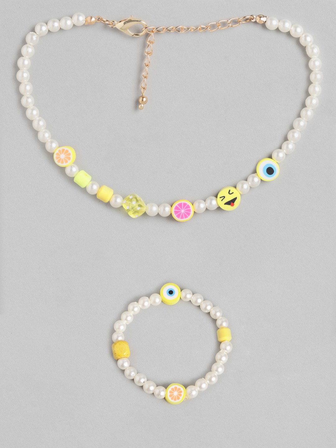 

Blueberry KIDS Girls White & Yellow Gold-Plated Pearls Handcrafted Necklace & Bracelet Set