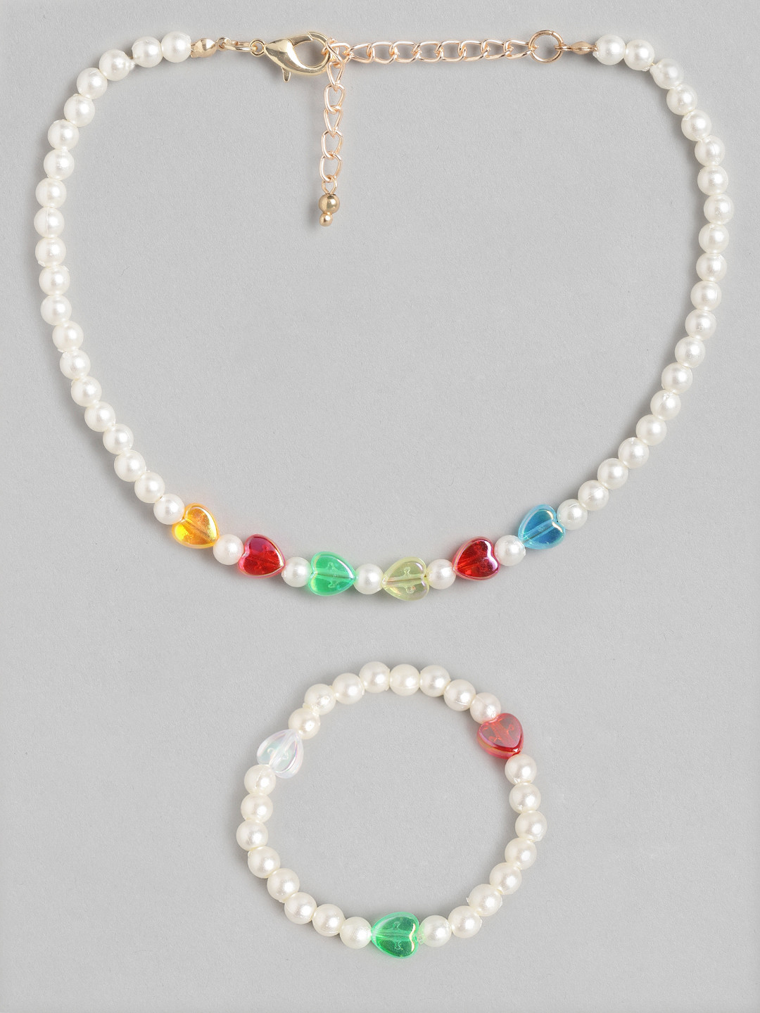 

Blueberry KIDS Girls White Gold-Plated Pearls & Beaded Handcrafted Necklace & Bracelet Set
