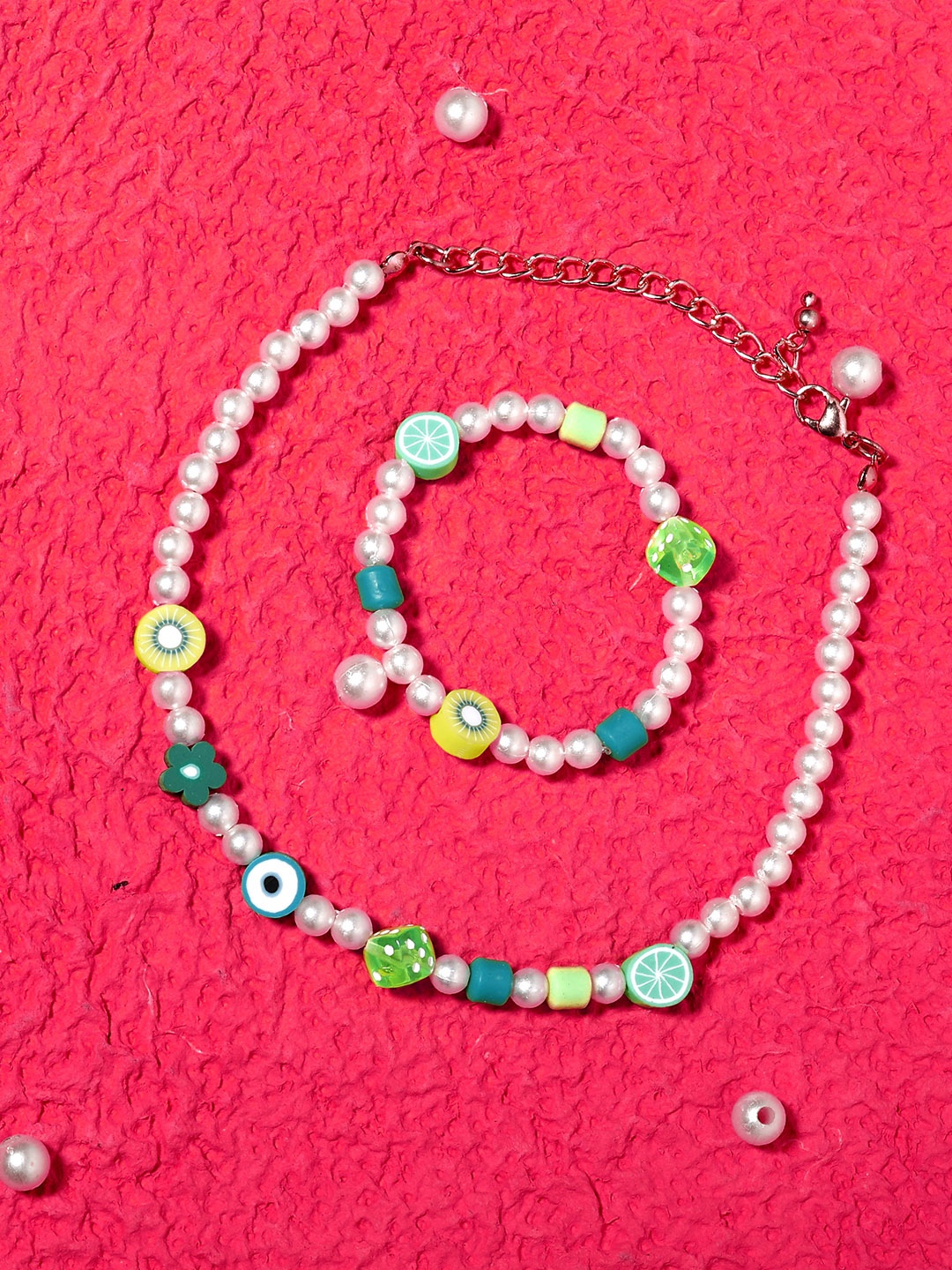 

Blueberry KIDS Girls White & Sea Green Gold-Plated Pearls Handcrafted Necklace & Bracelet