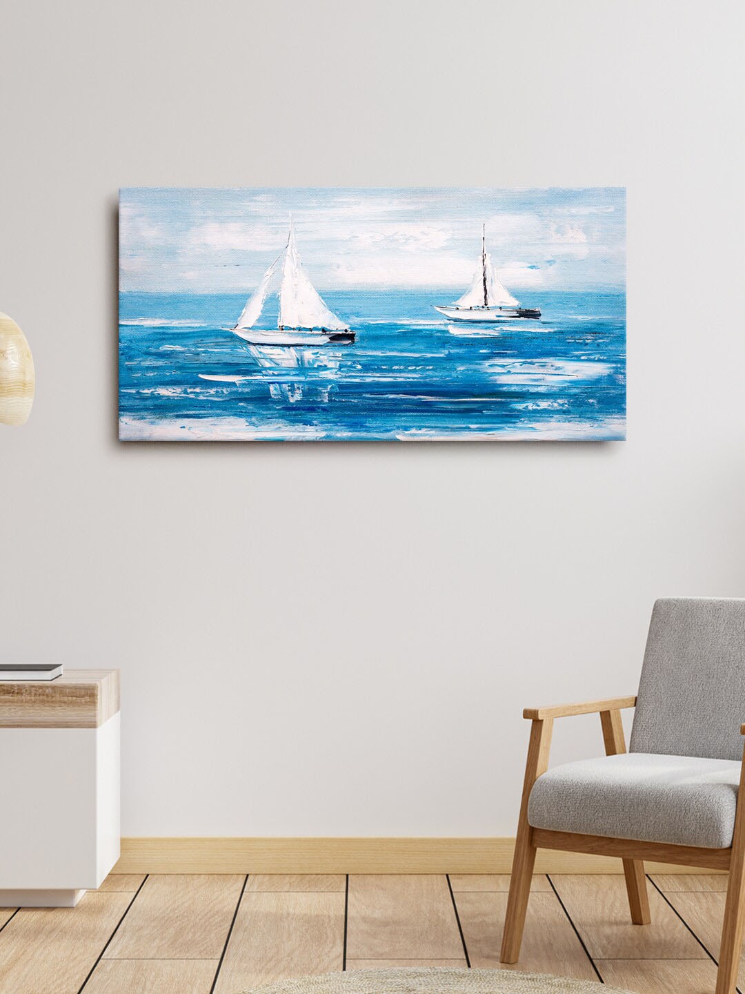 

999Store Blue & White Winter Nature On Snow Boats Wall Art