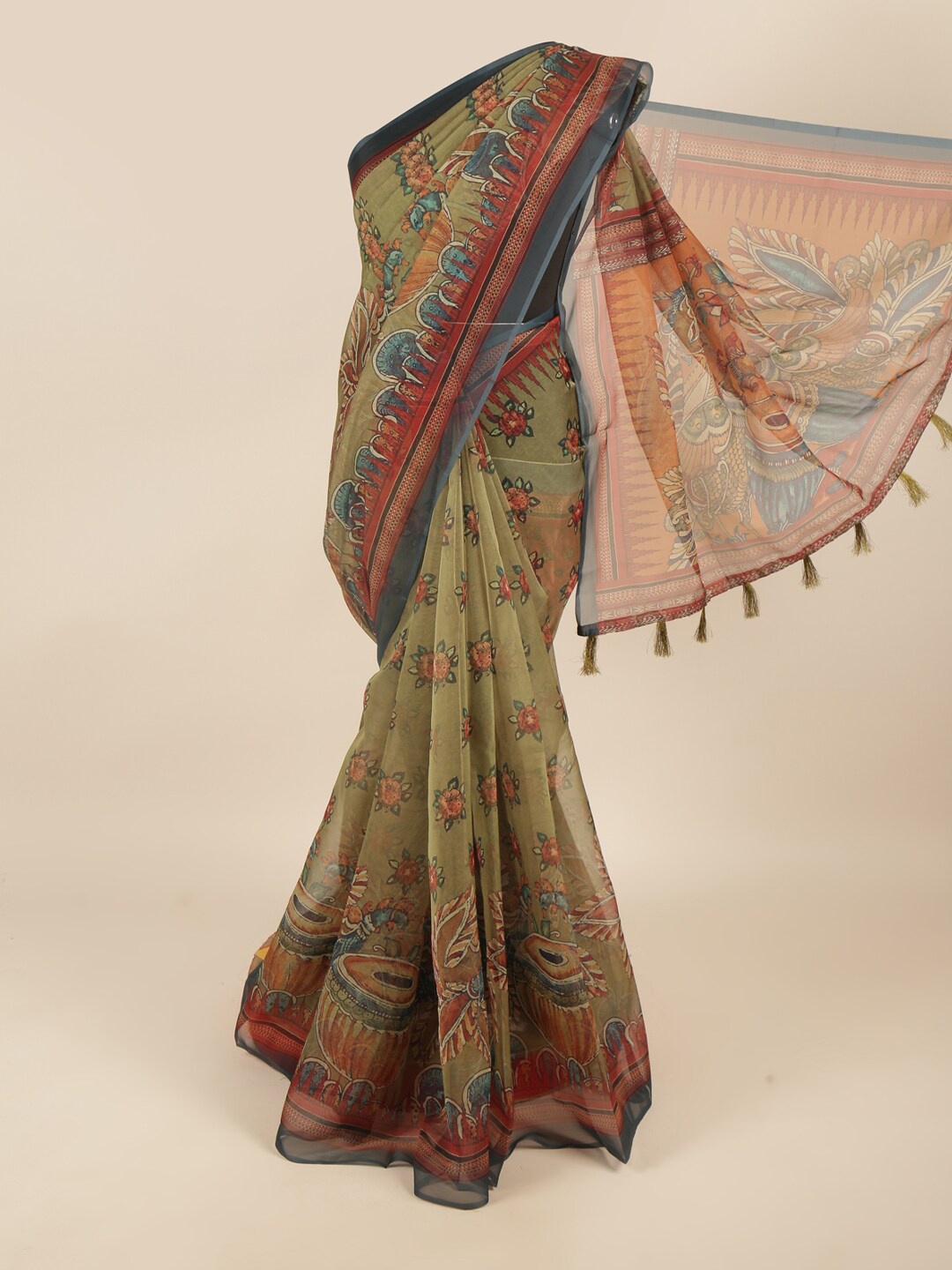 

Pothys Green & Blue Cotton Blend Saree