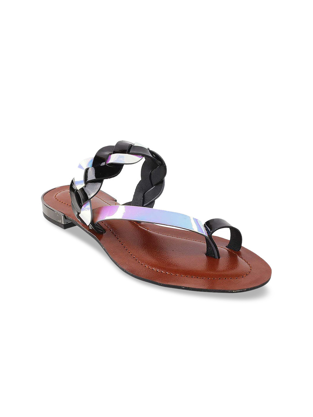 

Mochi Women Black Colourblocked One Toe Flats with Buckles