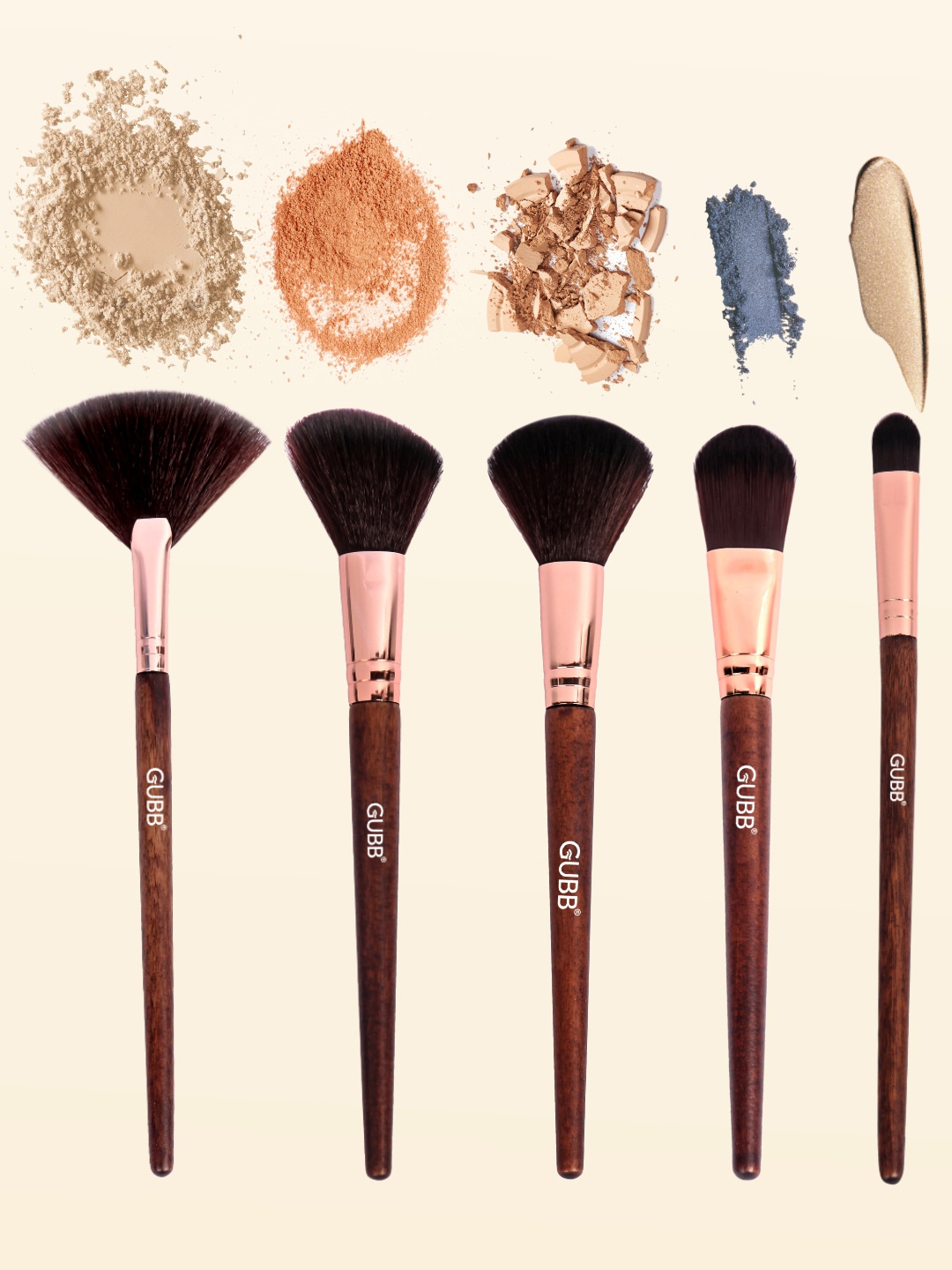 

GUBB Brown Flawless Base Kit Set of 5 Makeup Foundation & Powder Brushes
