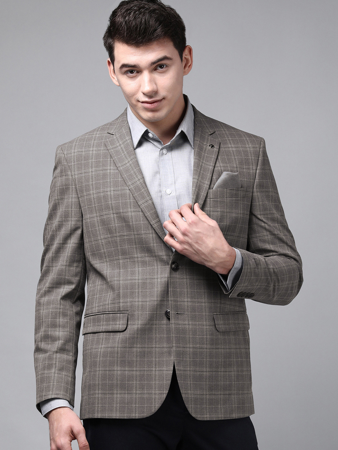 

Van Heusen Men Grey Checked Single-Breasted Slim Fit Formal Blazer