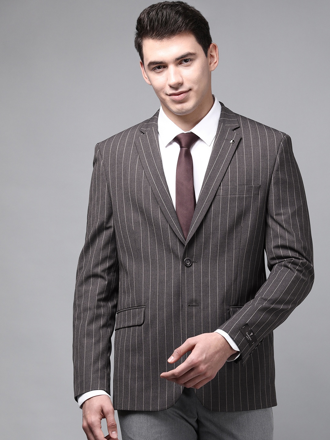 

Van Heusen Men Grey Striped Single-Breasted Formal Blazer