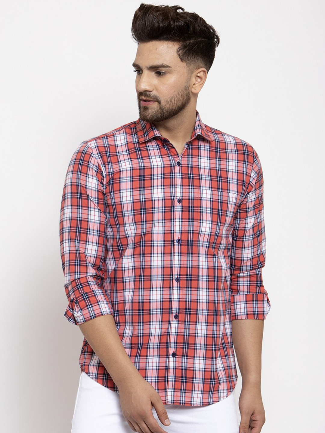 

JAINISH Men Red Comfort Tartan Checked Casual Shirt