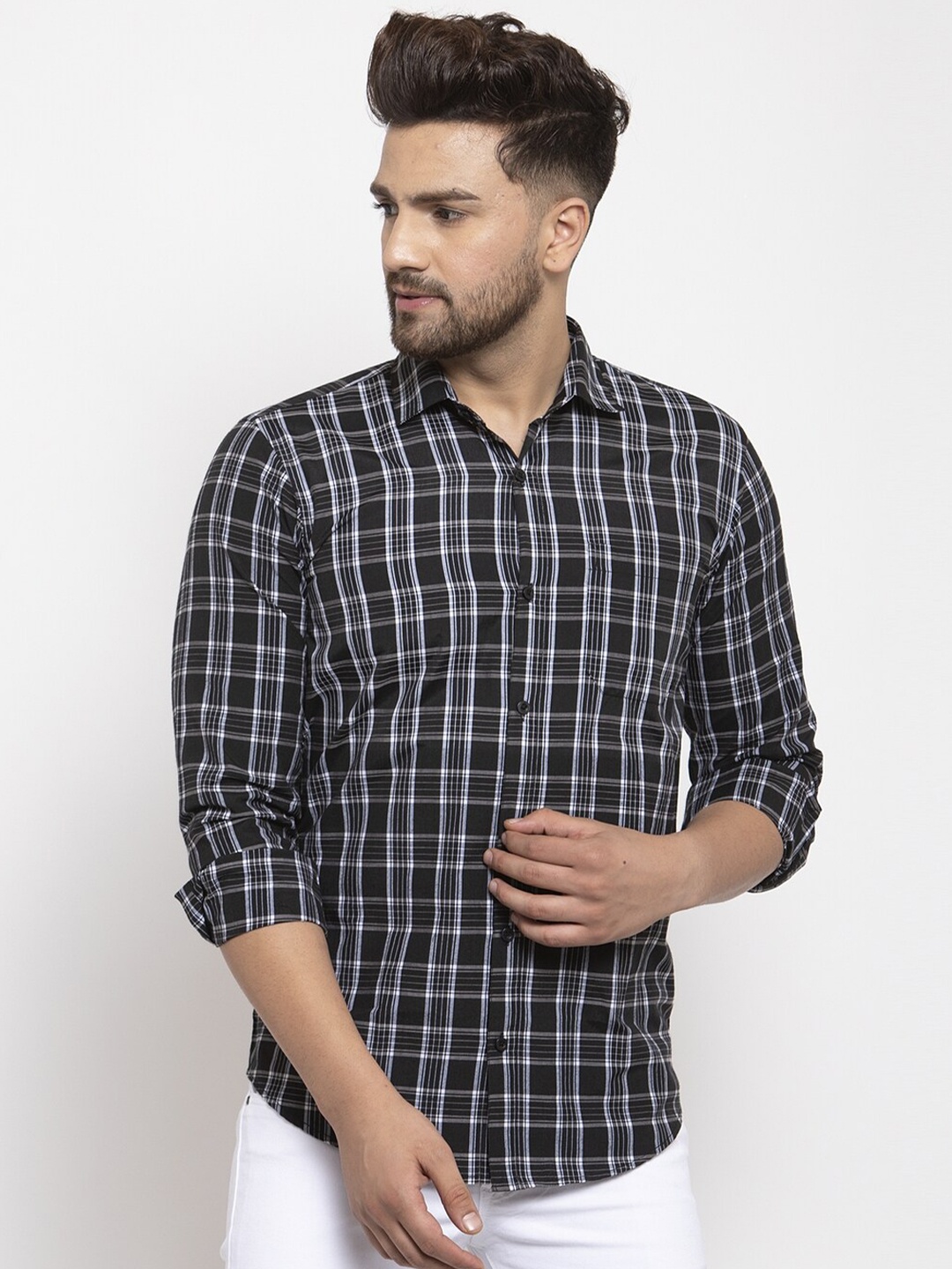 

JAINISH Men Black Comfort Tartan Checked Casual Shirt