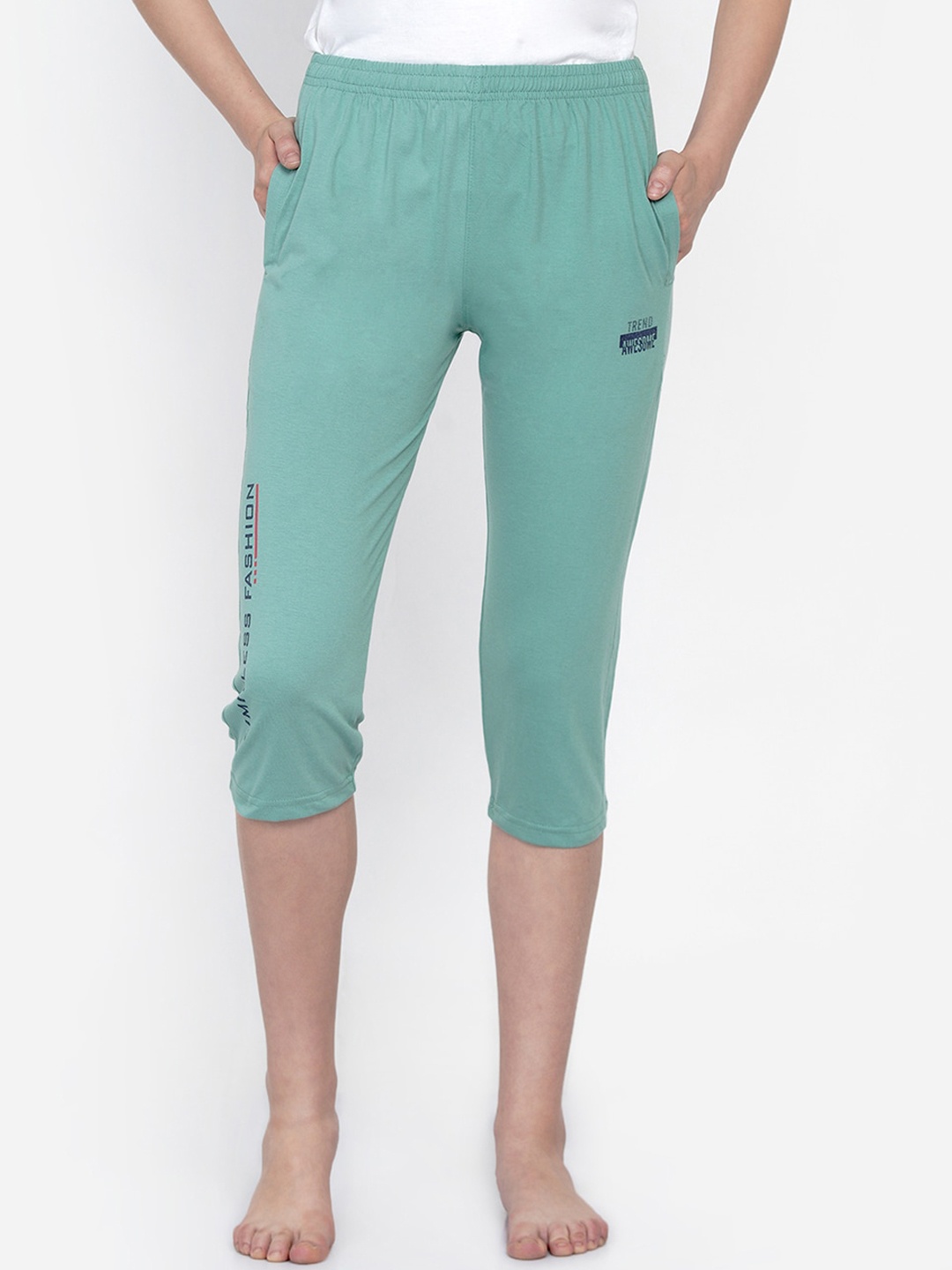 

FABNEST Women Sea Green Cotton Capris