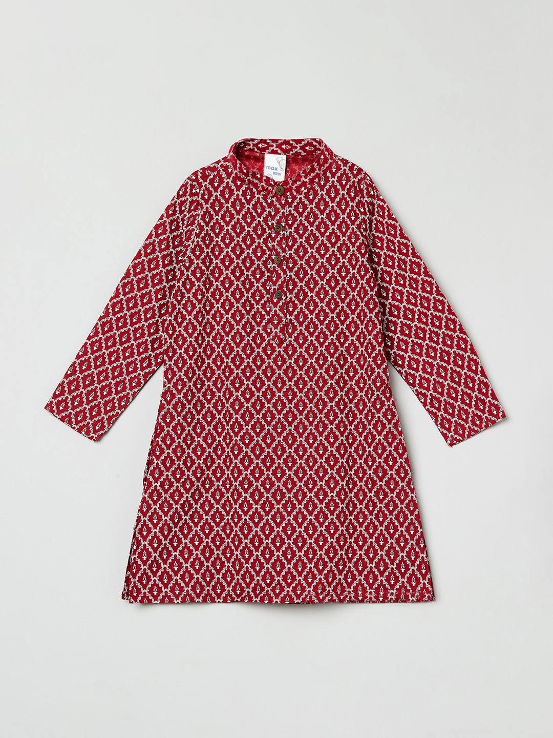 

max Boys Red Geometric Printed Flared Sleeves Mirror Work Kurta