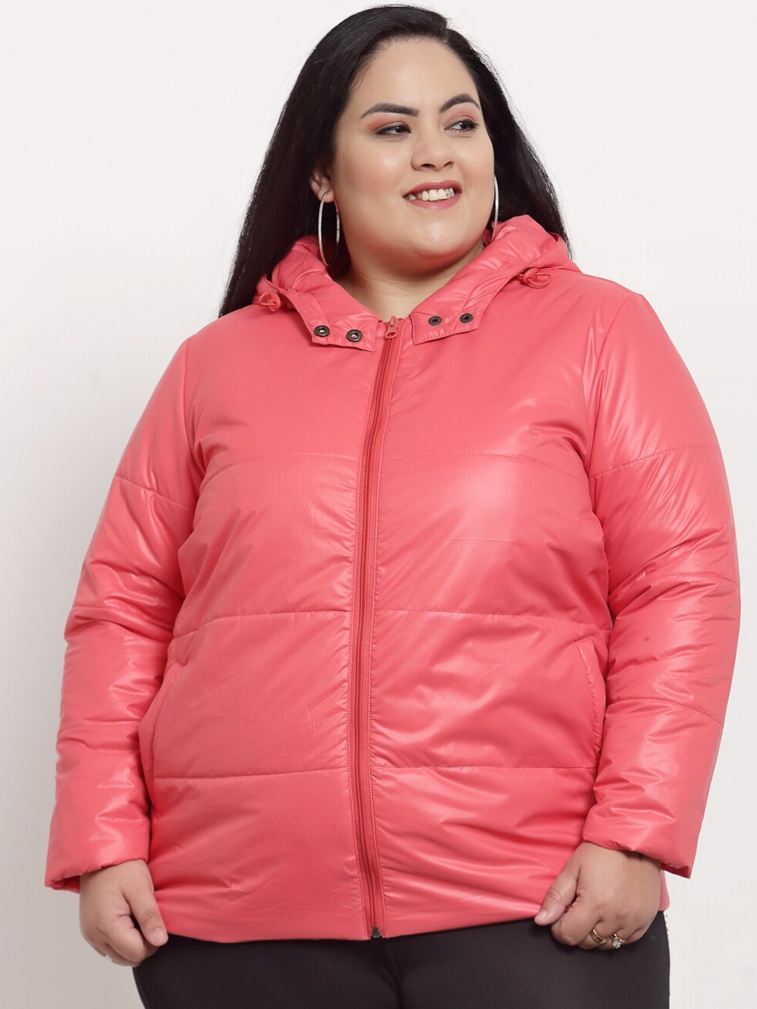 

plusS Women Pink Floral Puffer Jacket