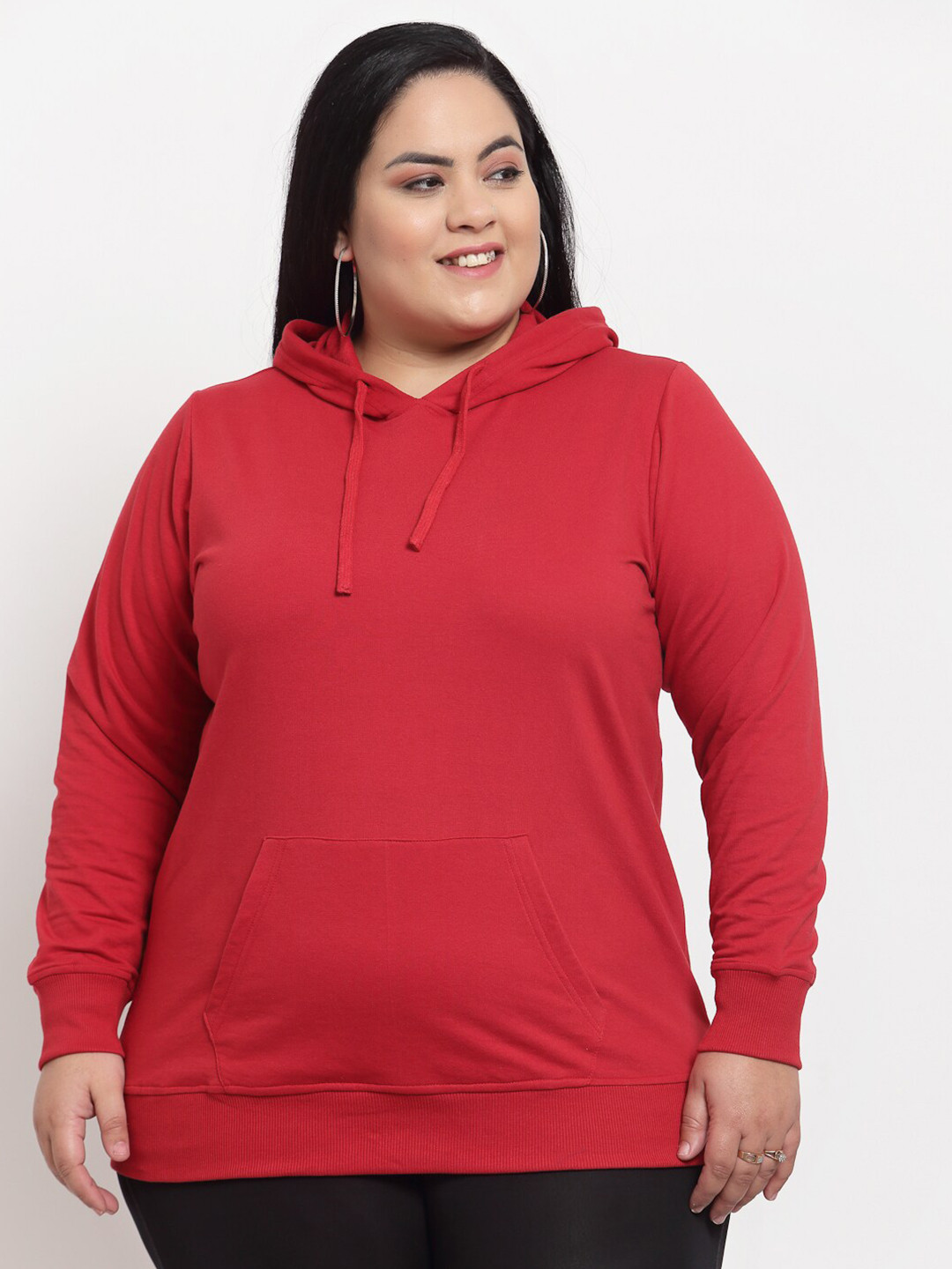

plusS Women Red Hooded Plus Size Sweatshirt