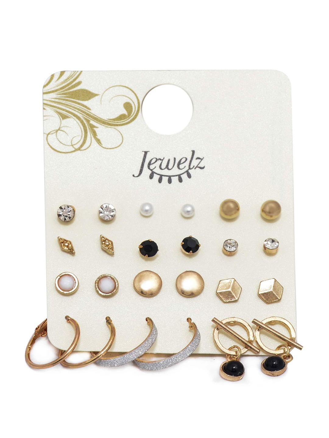 

Jewelz Gold-Toned Pair of 12 Contemporary Studs Earrings