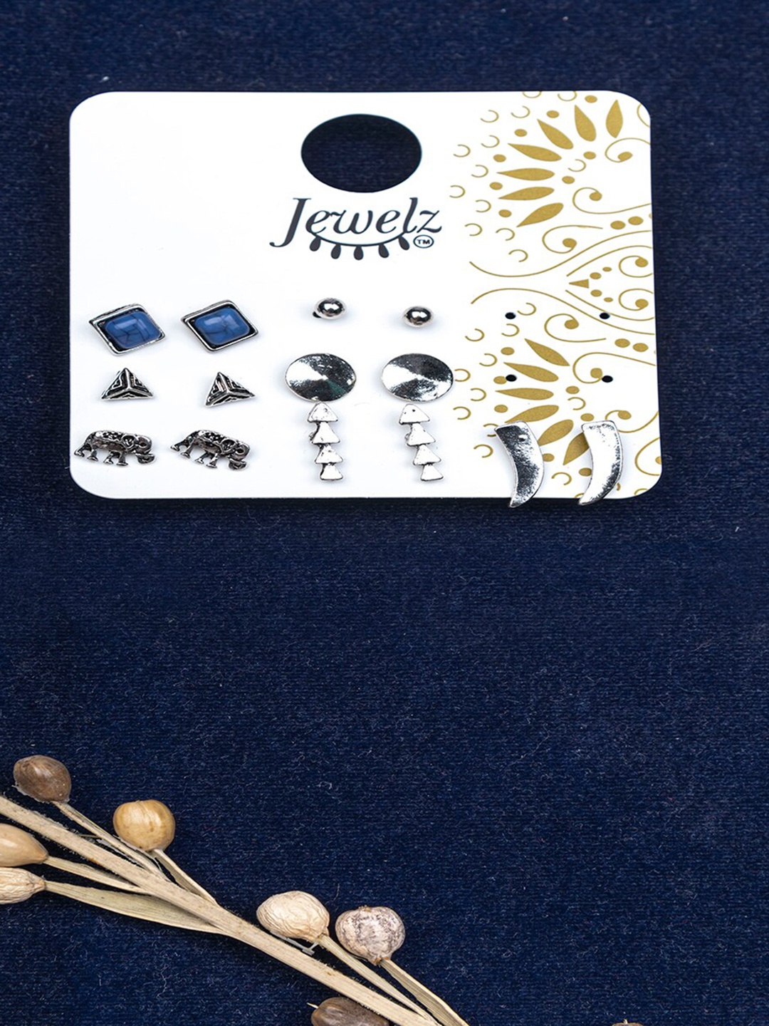 

Jewelz Silver-Toned 7 Pairs Contemporary Studs Earrings