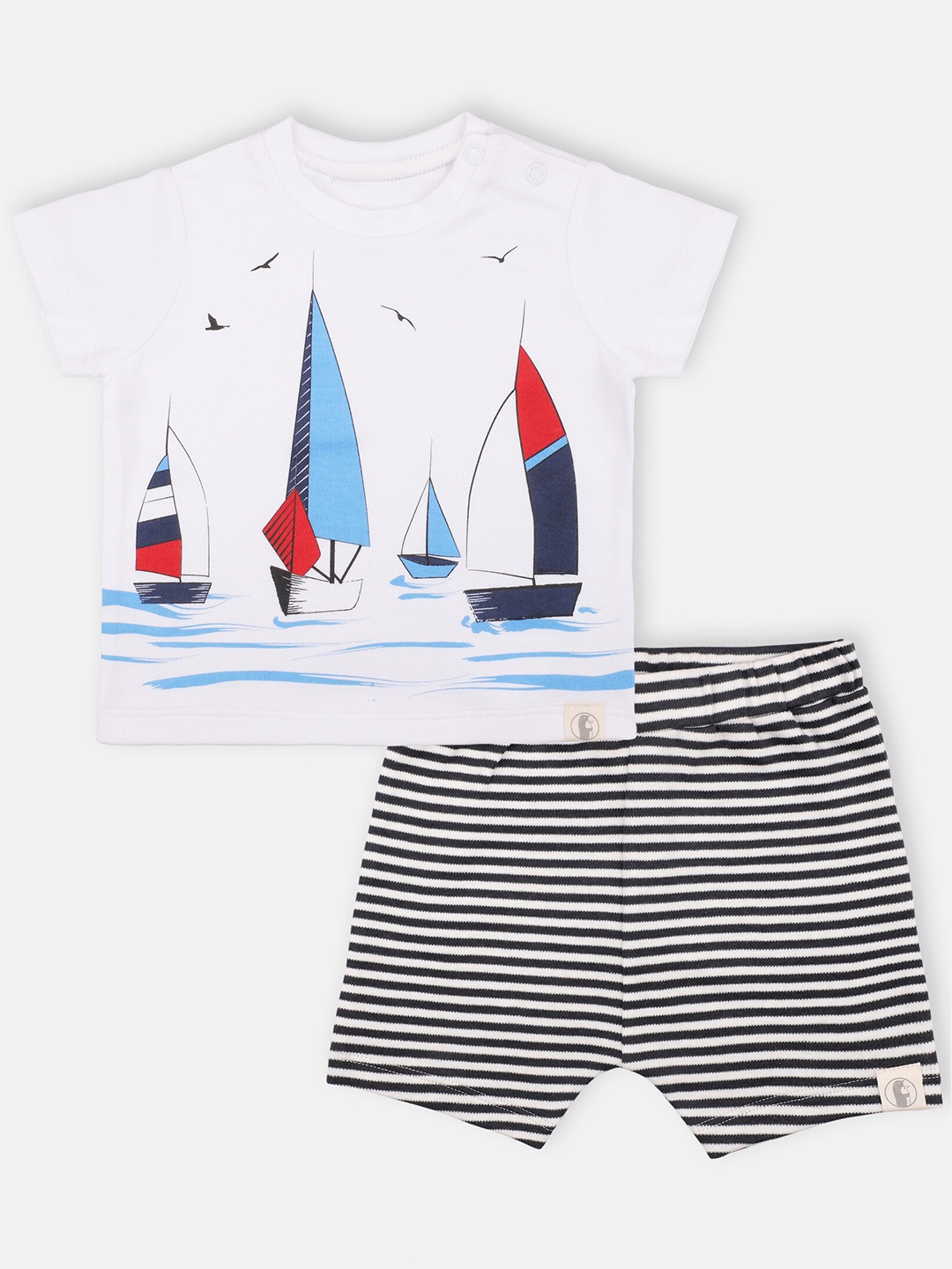 

Babysafe Boys White & Black Printed Pure Cotton T-shirt With Shorts