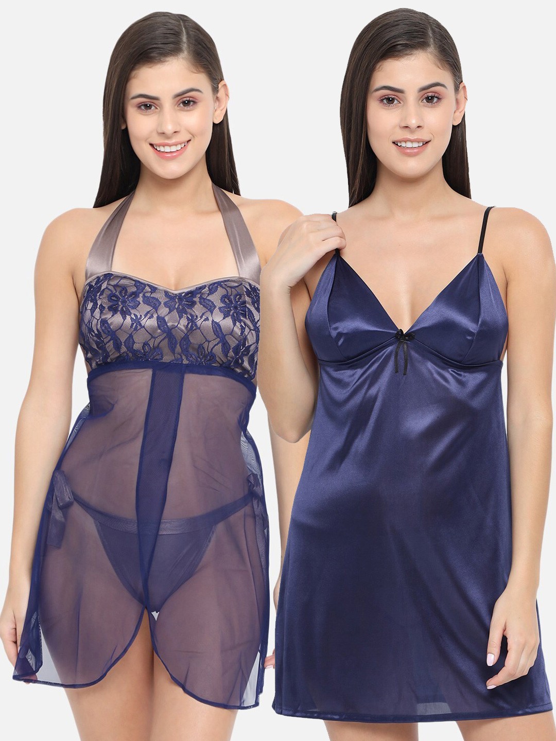 

Klamotten Navy Blue Set Of 2 Baby Doll Nightdress
