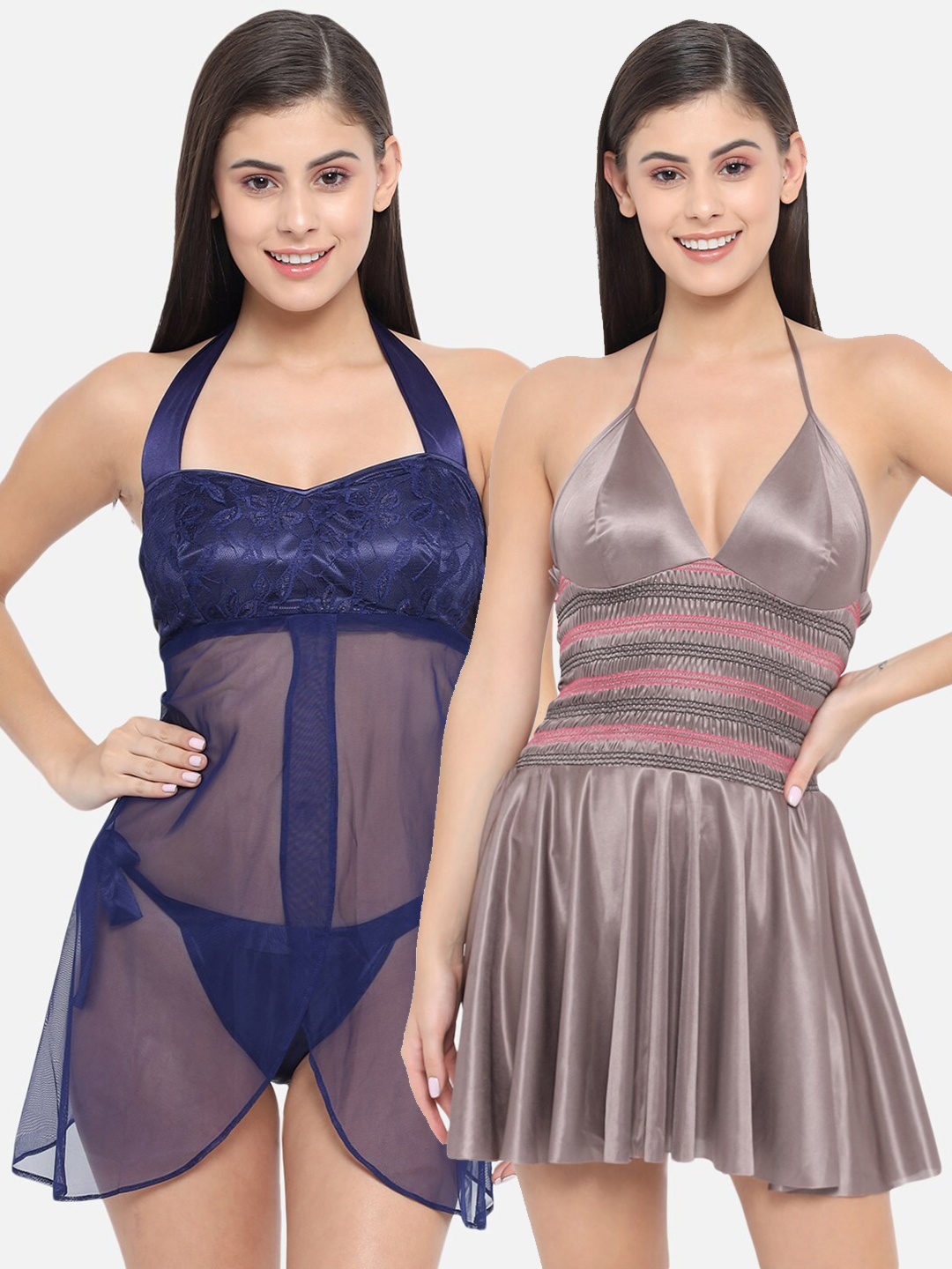 

Klamotten Pack Of 2 Blue & Champagne Halter Neck Baby Doll