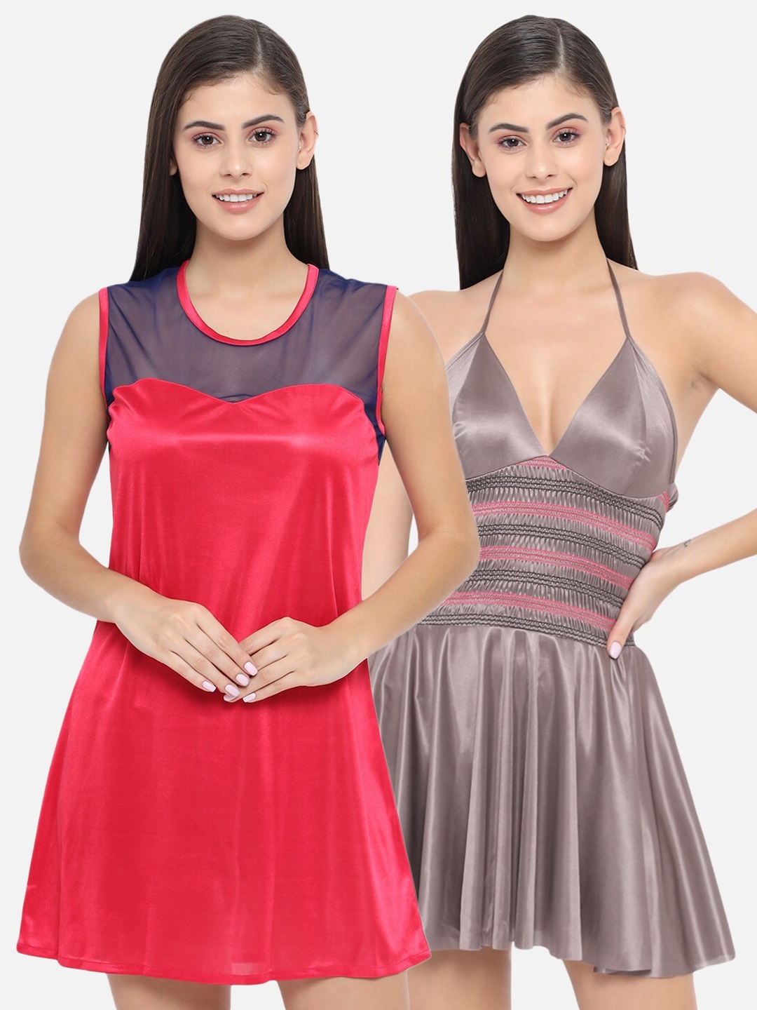 

Klamotten Set of 2 Red & Taupe Baby Doll