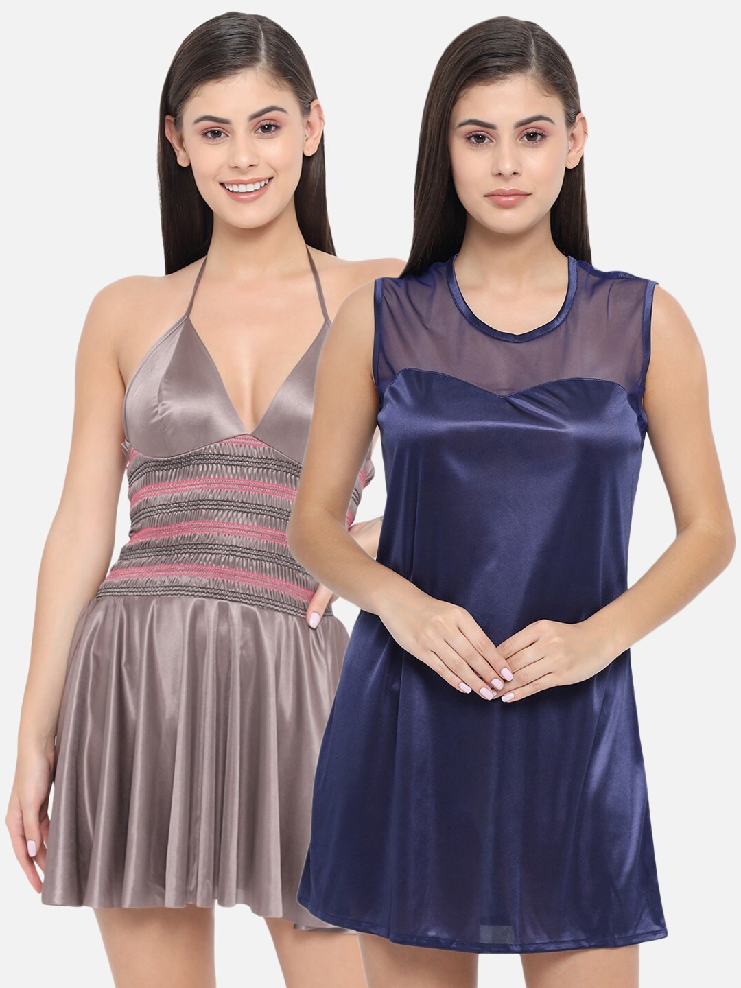 

Pack Of 2 Blue & Grey Satin Baby Doll