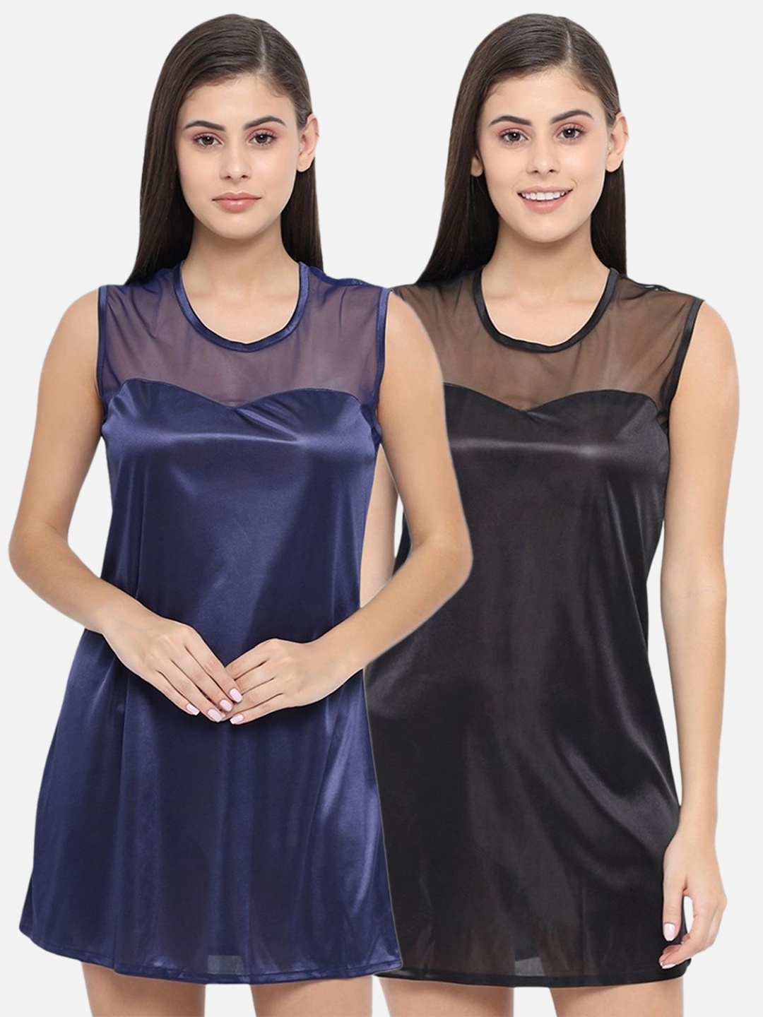 

Klamotten Black & Navy Blue Pack Of 2 Babydoll Nightdress