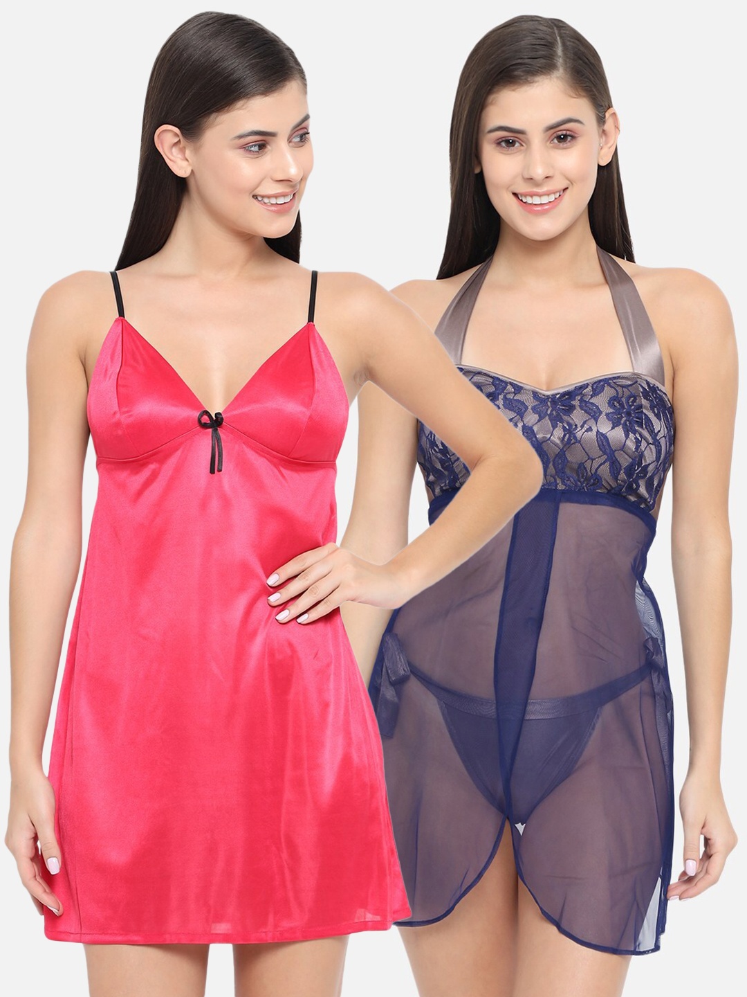 

Klamotten Pack Of 2 Pink & Blue Satin Baby Doll, Red