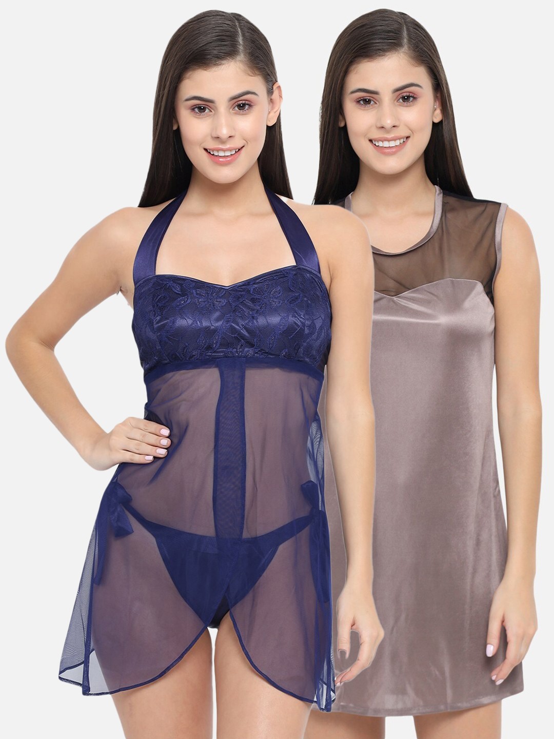 

Klamotten Pack Of 2 Blue & Grey Halter Neck Baby Doll